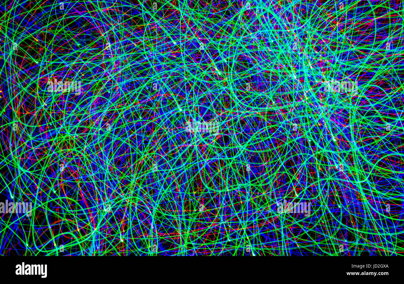 Les gribouillis de lignes de lumière colorée. Banque D'Images