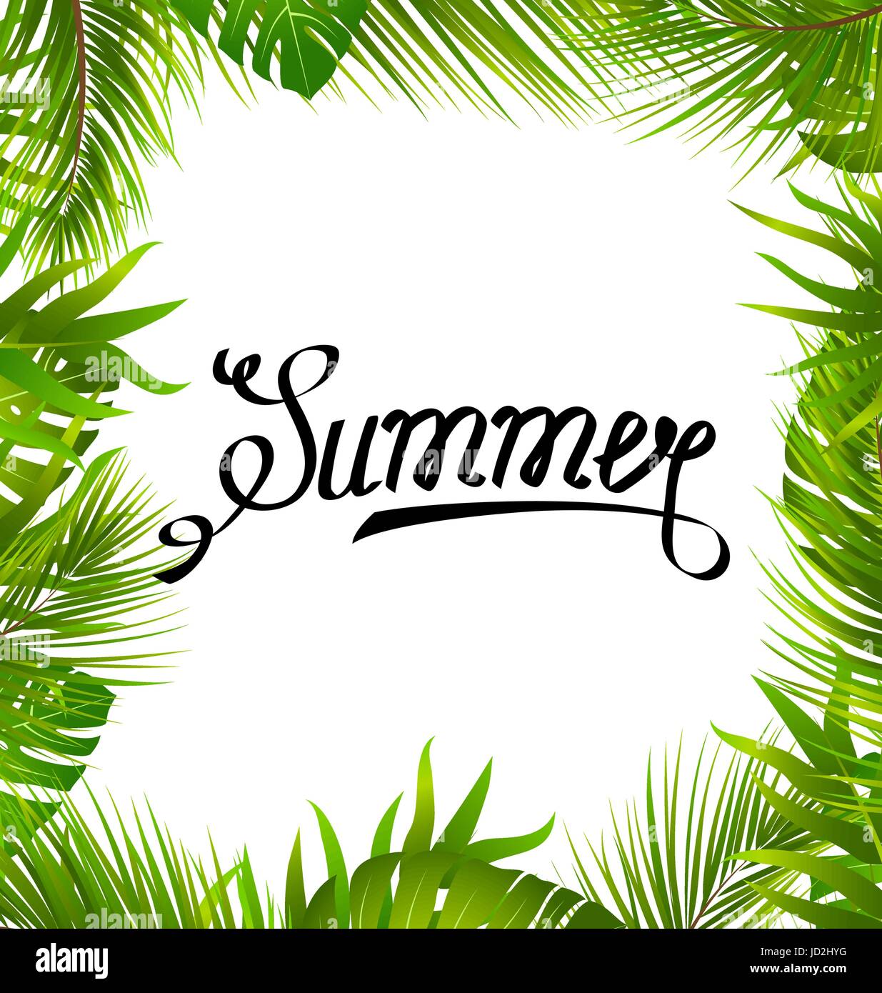 Texte lettrage Été avec Border réalisés dans les feuilles de palmier - Vector Illustration Illustration de Vecteur