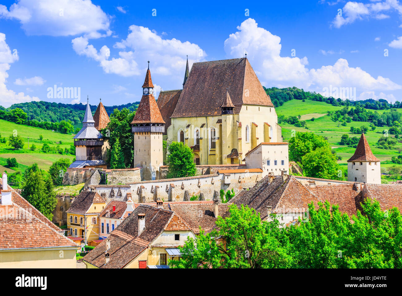 Biertan, Roumanie. Village Saxon avec l'église fortifiée de Transylvanie. Banque D'Images