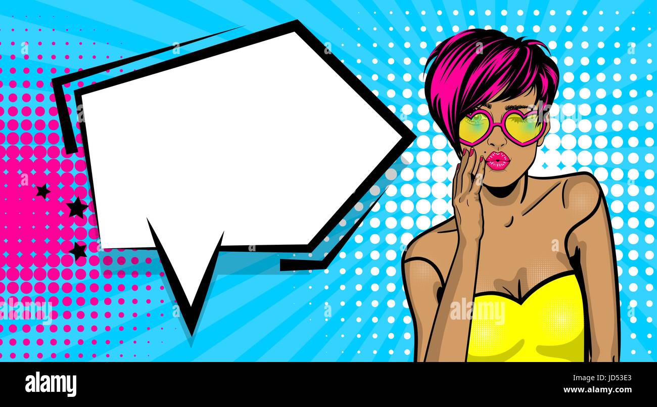 Femme Cool pop art comic text speech bubble Illustration de Vecteur