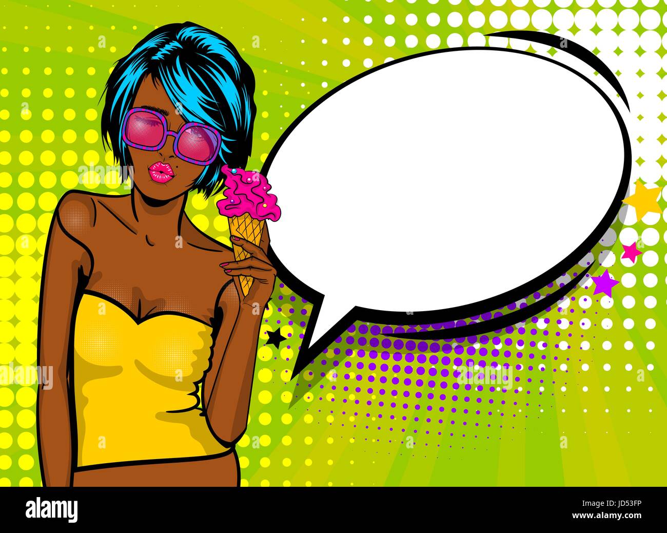 Femme Cool pop art comic discours texte ballon Illustration de Vecteur