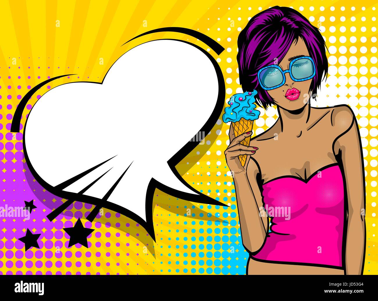 Femme Cool pop art comic discours texte boîte coeur Illustration de Vecteur