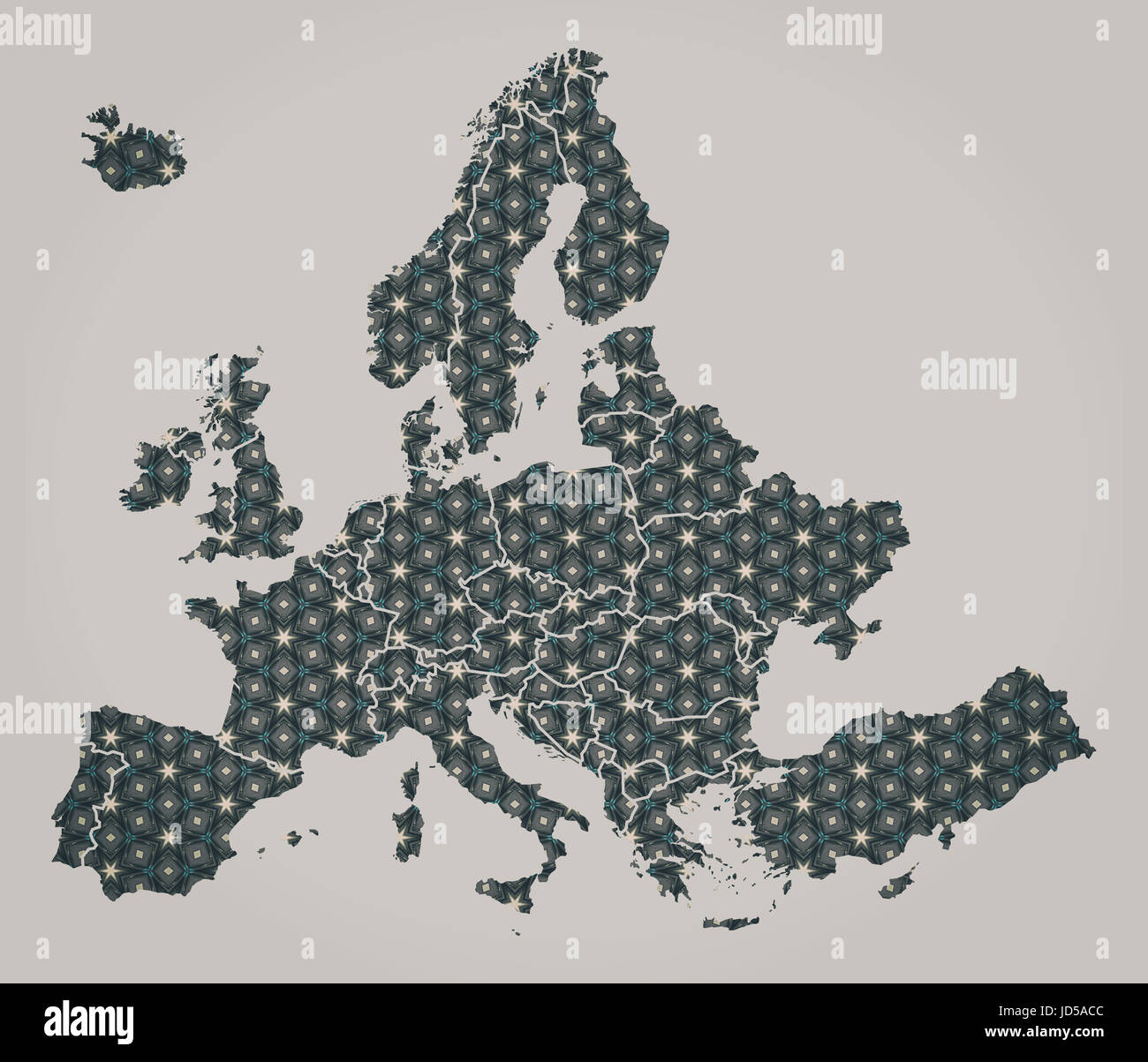 La carte du continent européen avec des étoiles et des ornements y compris les frontières du pays Banque D'Images