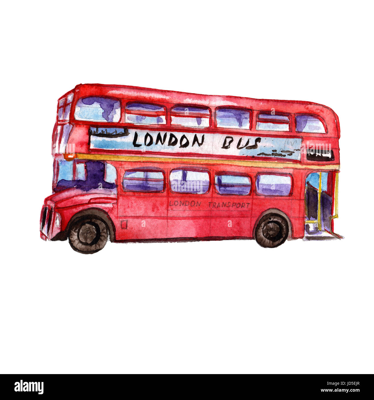 Modèle de Londres aquarelle illustration. Grande-bretagne : les symboles dessinés à la main, d'une cabine téléphonique rouge, Big Ben clock, drapeau de Grande-Bretagne, casque de policier, Banque D'Images