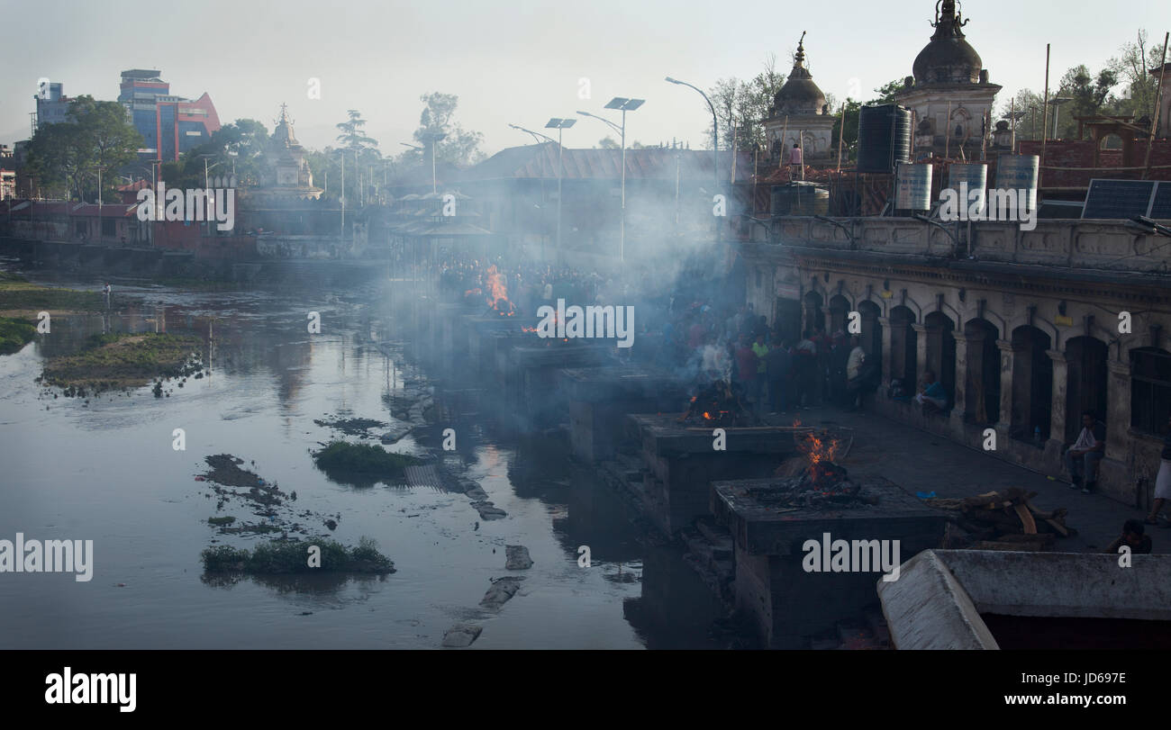 Burning ghats au temple de Pashupatinath, Katmandou, Népal Banque D'Images