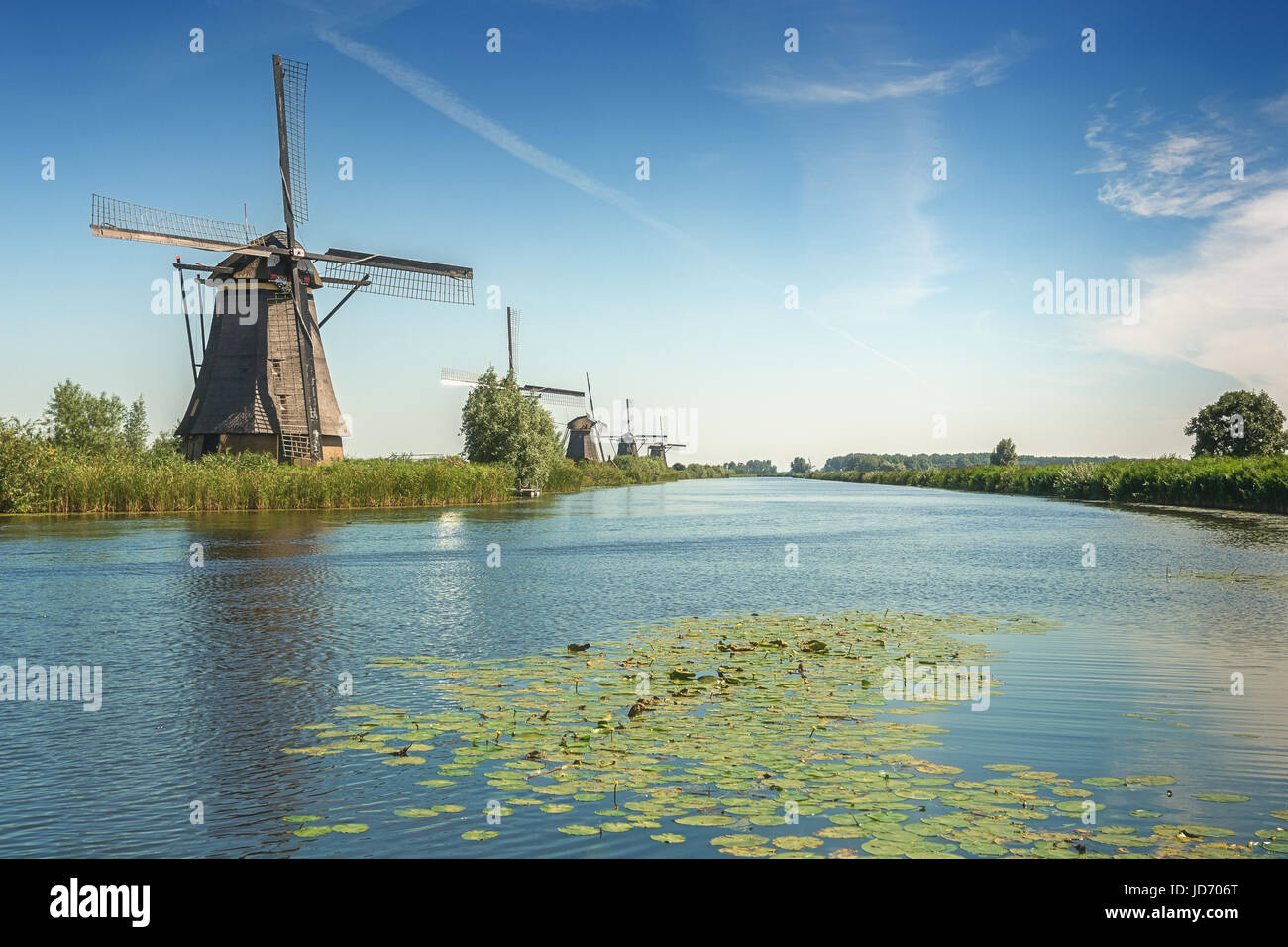 La Kinderdijk mills couvrir dix-neuf usines dans le nord-ouest de l'Alblasserwaard, un polder dans la province de Zélande aux Pays-Bas Banque D'Images