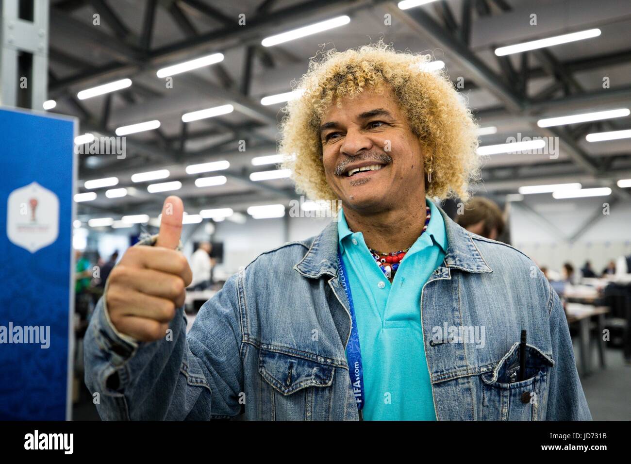 KAZAN, RT - 18.06.2017 : PORTUGAL VS. Mexique - Ancien joueur Colombien Carlos Valderrama lors d'une entrevue à la presse portugaise avant le match entre le Portugal et le Mexique valable pour le premier tour de la Coupe des Confédérations 2017 le dimanche (18) tenue à l'Aréna de Kazan Kazan, Russie. (Photo : Marcelo Machado de Melo/Fotoarena) Banque D'Images
