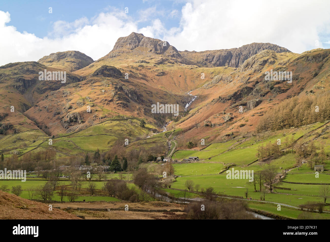 Elterwater et Langdale Pikes, Parc National de Lake District, Cumbria, England, UK Banque D'Images