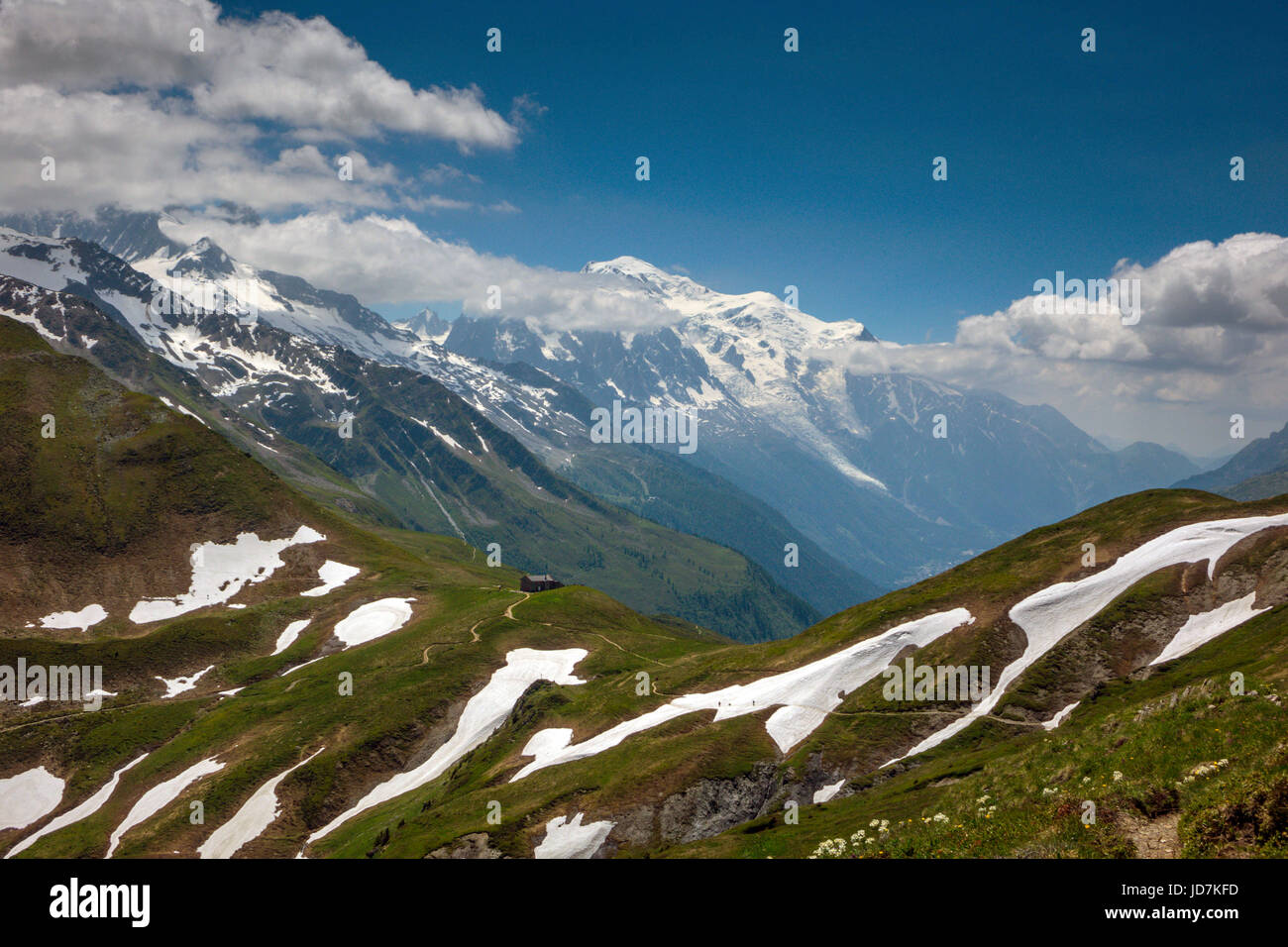 Le Mont Blanc et la vallée de Chamonix depuis le Col de Balme Banque D'Images