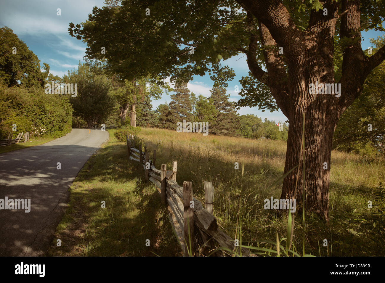 Route de campagne sur Mt. Dessert Isle dans le Maine. Banque D'Images
