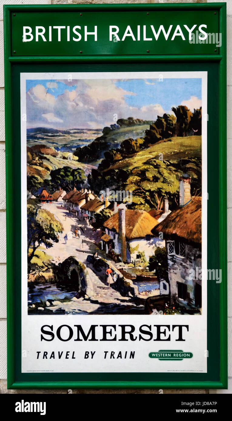 Vieux style années 50 British Railways affiche pour le Somerset sur le chemin de fer à vapeur de Swanage Banque D'Images