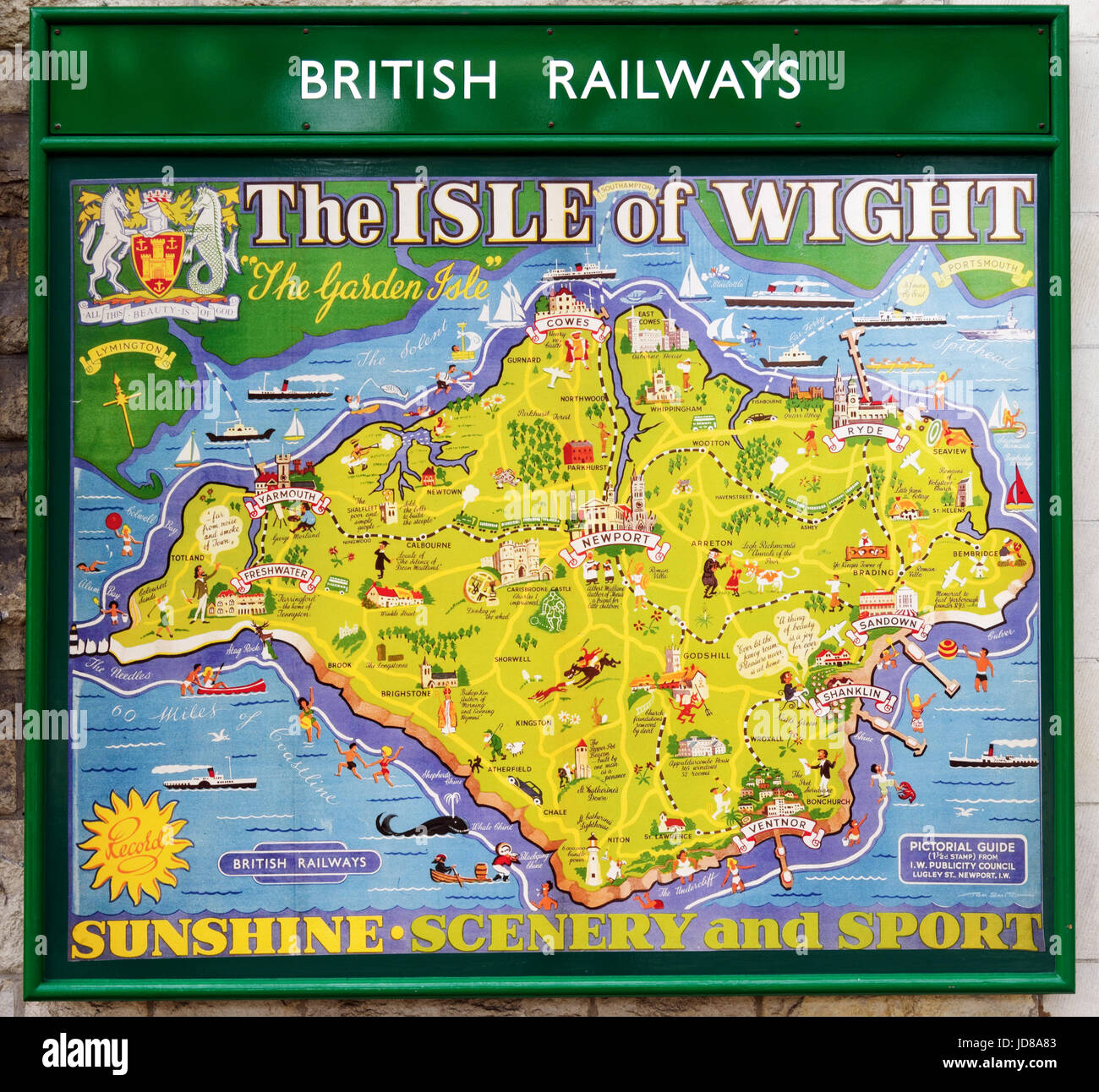 Vieux style années 50 British Railways affiche de l'île de Wight sur le chemin de fer à vapeur de Swanage Banque D'Images