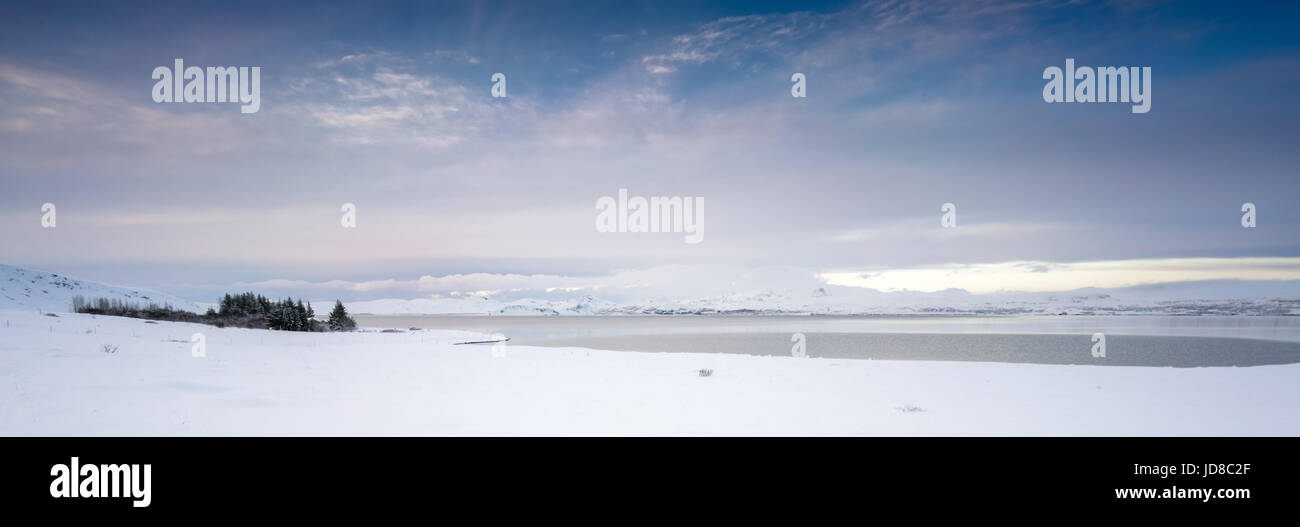 Panoramique horizontal, landscape scenic à jour, l'Islande, l'Europe. Nature de l'Islande 2017 hiver froid Banque D'Images