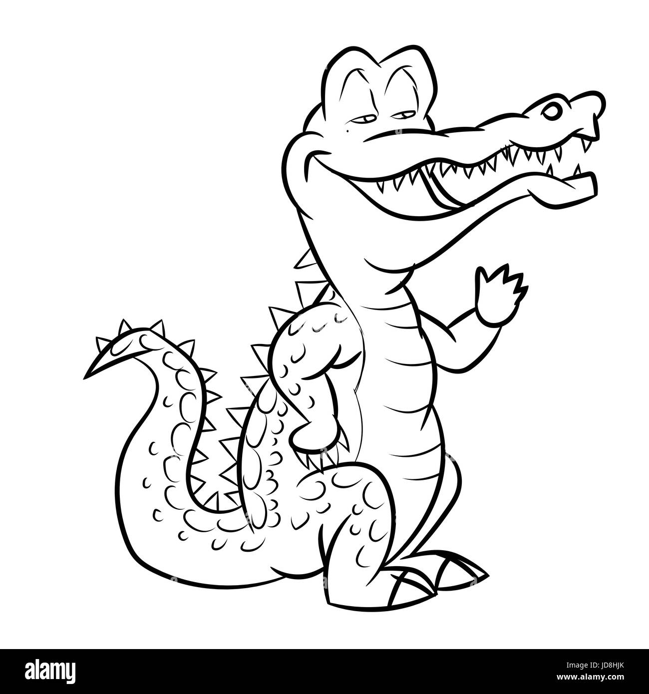 Noir et Blanc Alligator Cartoon Vector Illustration pour livre de coloriage - Ligne dessinée Vector Illustration de Vecteur