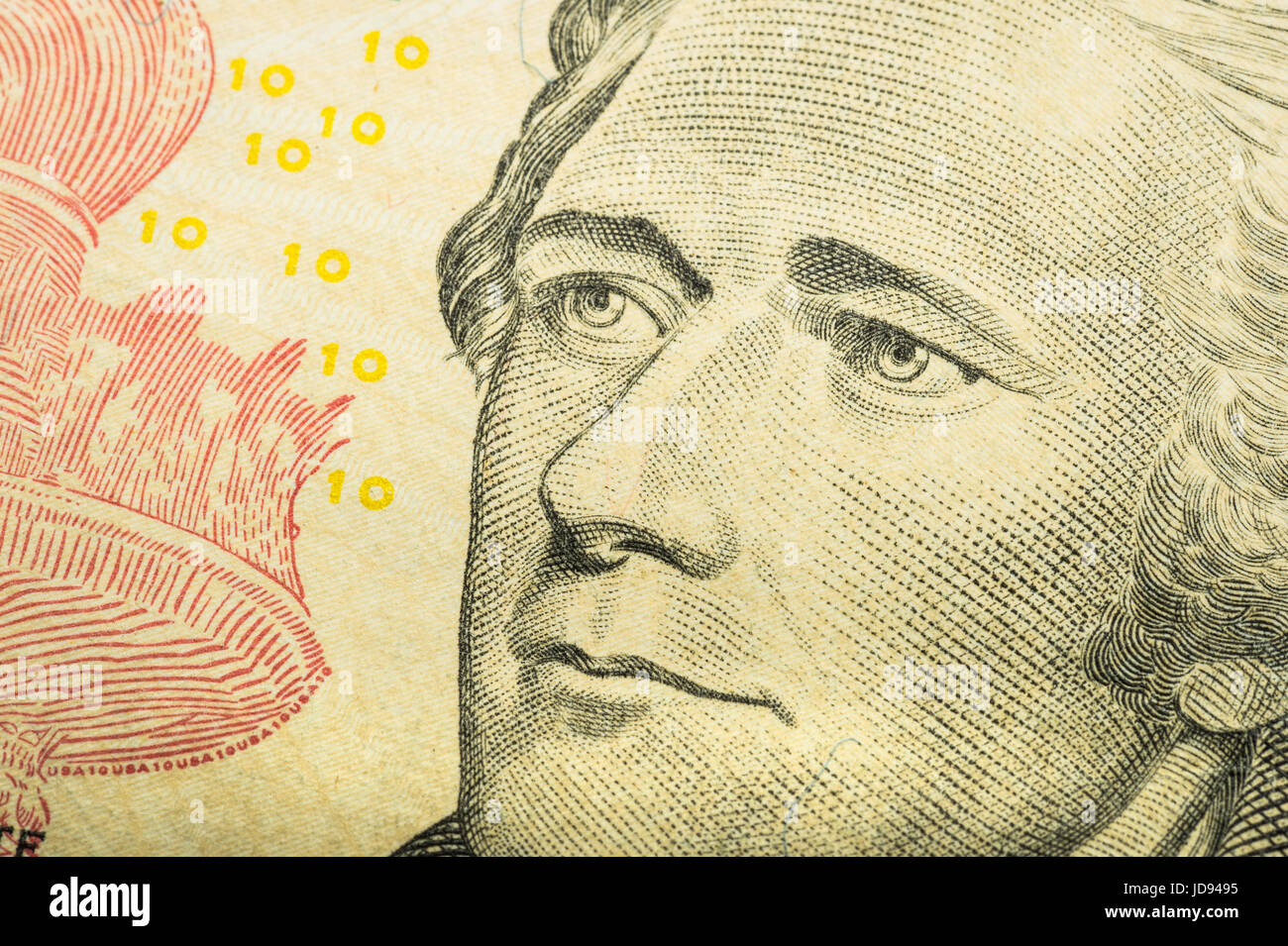 Alexander Hamilton de détails sur le projet de loi 10 $ US Banque D'Images