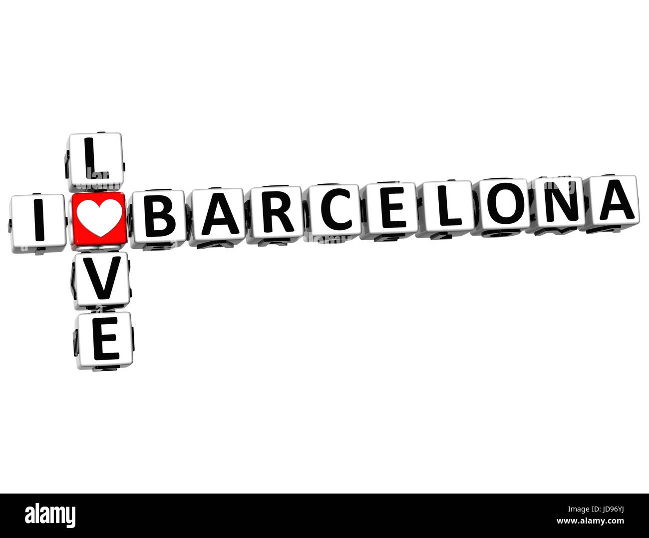 J'aime 3D Mots croisés de Barcelone sur fond blanc Banque D'Images