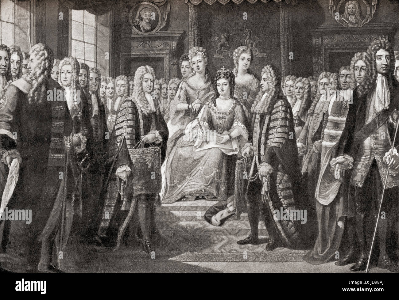 Les articles de l'acte d'union entre l'Angleterre et l'Écosse, qui est entrée en vigueur le 1er mai 1707 et a créé le seul, Royaume-Uni de Grande-Bretagne, présenté par les commissaires de la Reine Anne, 1706. Anne, 1665 - 1714. Reine d'Angleterre, d'Écosse et d'Irlande. L'histoire de Hutchinson de l'ONU, publié en 1915. Banque D'Images