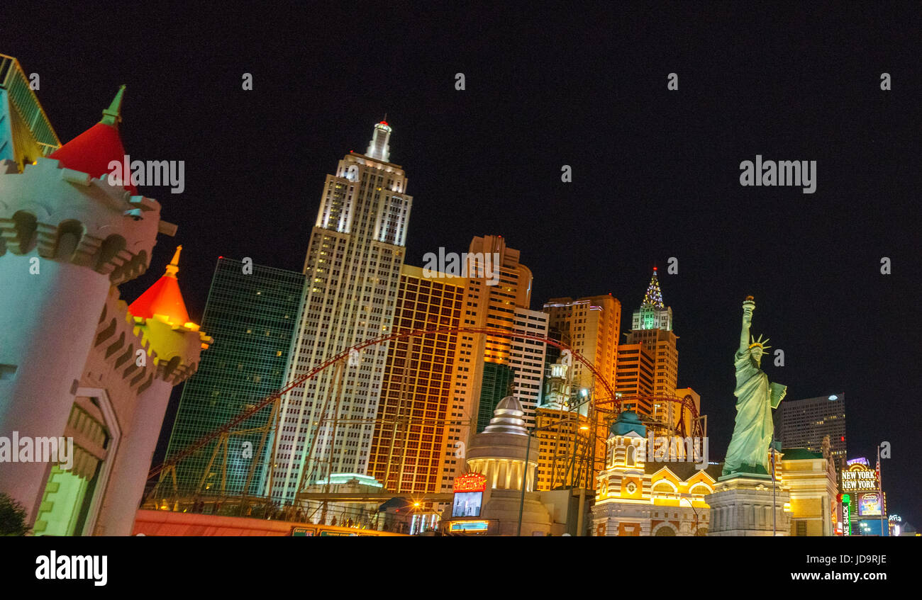 Statue de la liberté réplique et les lieux de la ville, Las Vegas, Nevada, USA. Banque D'Images