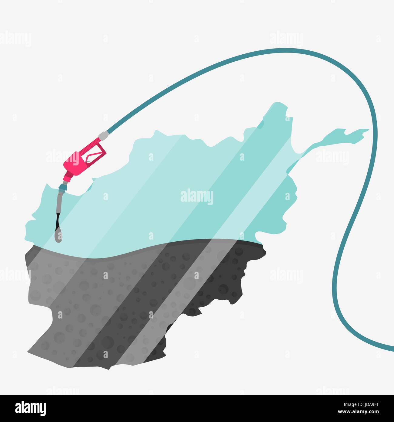 La carte de l'Afghanistan étant alimentée par l'huile. La pompe à gaz alimentée carte. Sur la carte il y a une réflexion en verre. Conceptuel. Les producteurs de pétrole ou des pays importateurs. Illustration de Vecteur