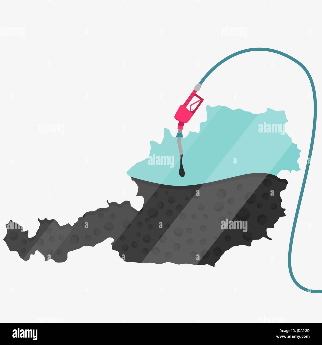 Site de l'Autriche étant alimentée par l'huile. La pompe à gaz alimentée carte. Sur la carte il y a une réflexion en verre. Conceptuel. Les producteurs de pétrole ou des pays importateurs. Illustration de Vecteur