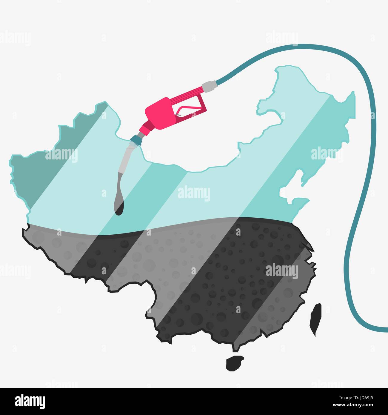 Carte de Chine étant alimentée par l'huile. La pompe à gaz alimentée carte. Sur la carte il y a une réflexion en verre. Conceptuel. Les producteurs de pétrole ou des pays importateurs. Illustration de Vecteur