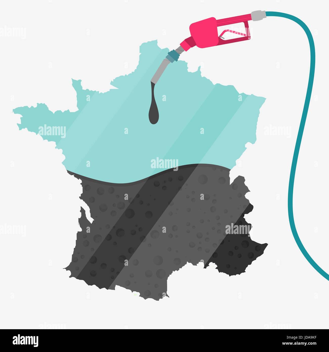 La carte de France qui est alimentée par l'huile. La pompe à gaz alimentée carte. Sur la carte il y a une réflexion en verre. Conceptuel. Les producteurs de pétrole ou des pays importateurs. Illustration de Vecteur