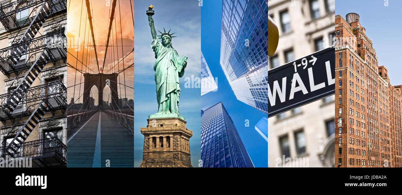New York, collage photo panoramique, New York landmarks Voyages et tourisme concept Banque D'Images