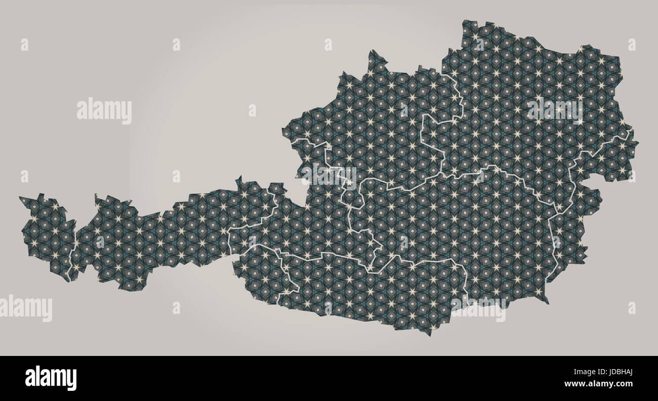 Carte de l'Autriche avec des étoiles et des ornements, y compris les frontières Banque D'Images