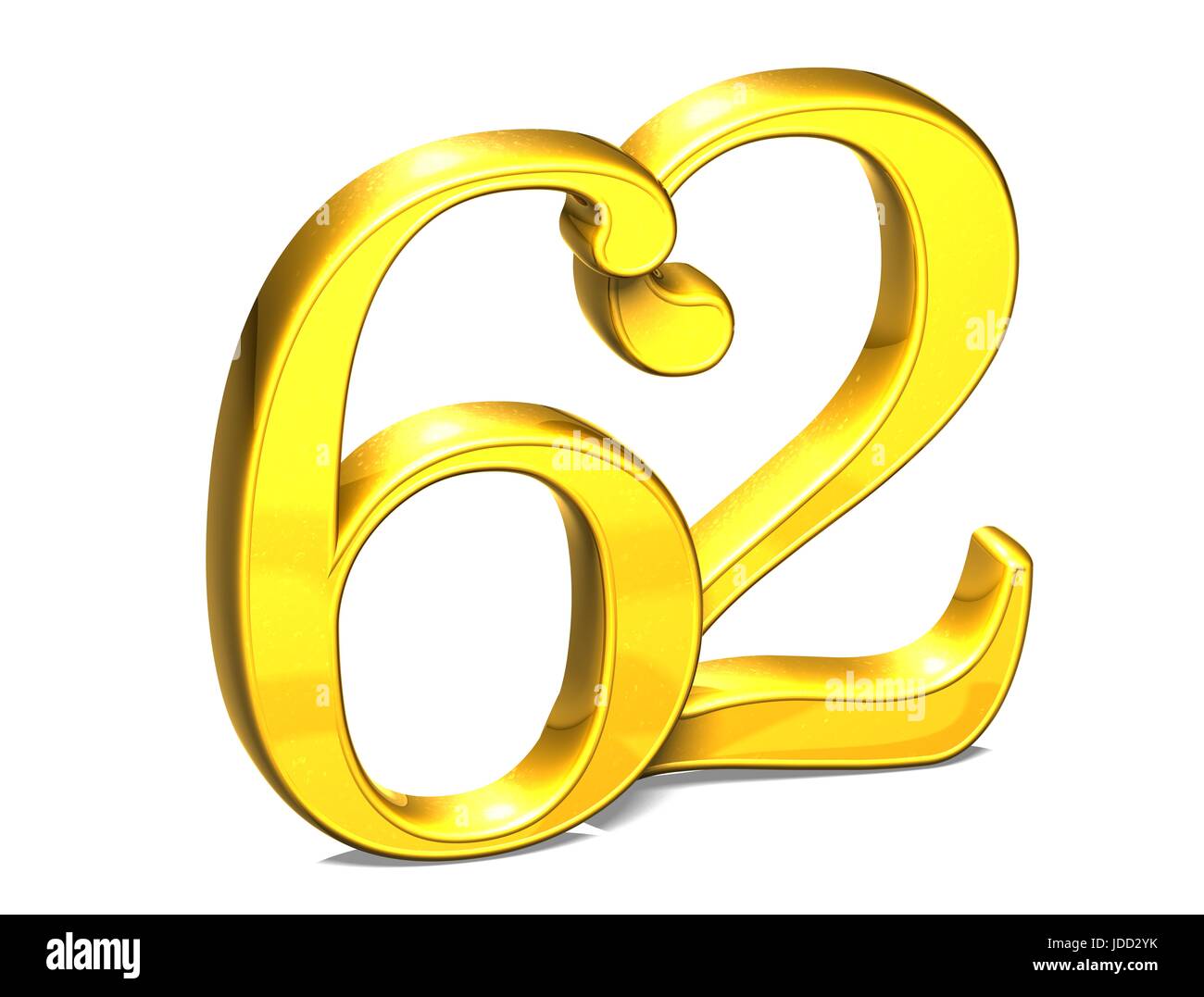 Nombre d'or 3D soixante-deux sur fond blanc Banque D'Images