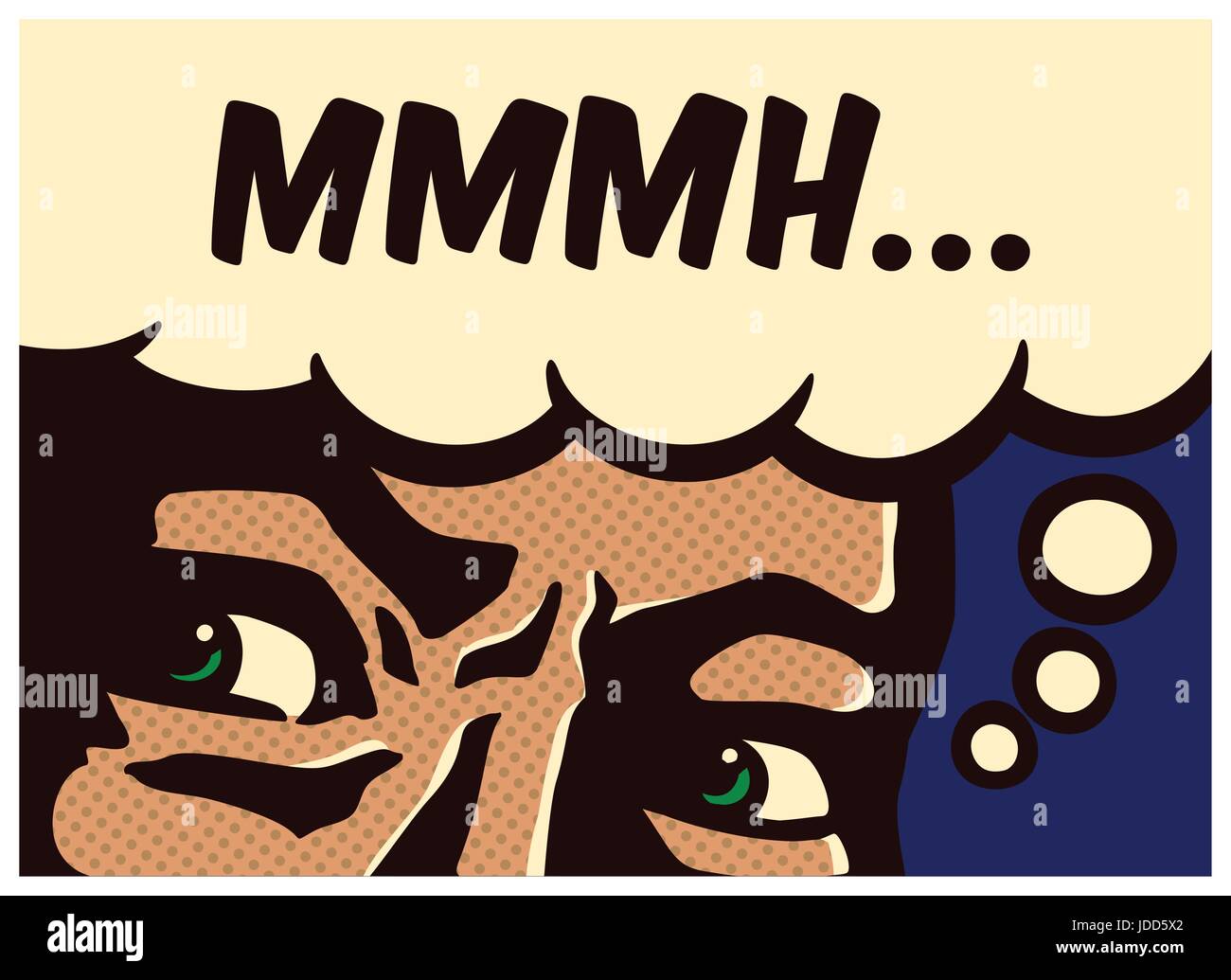 Retro pop art comic book de bord perplexe et méfiant l'Homme pensant et marmonnant vector illustration de l'affiche Illustration de Vecteur