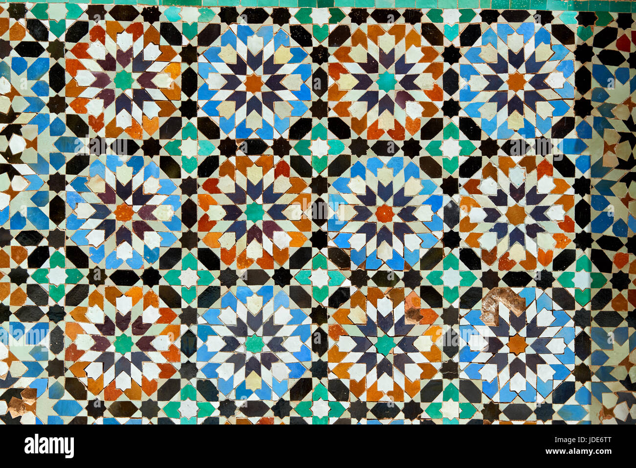 L'école islamique modèle de tuile dans la Medersa Ben Youssef, Marrakech, Maroc, Afrique Banque D'Images L'école islamique modèle de tuile dans la Medersa Ben Youssef, Marrakech, Maroc, Afrique Banque D'Images