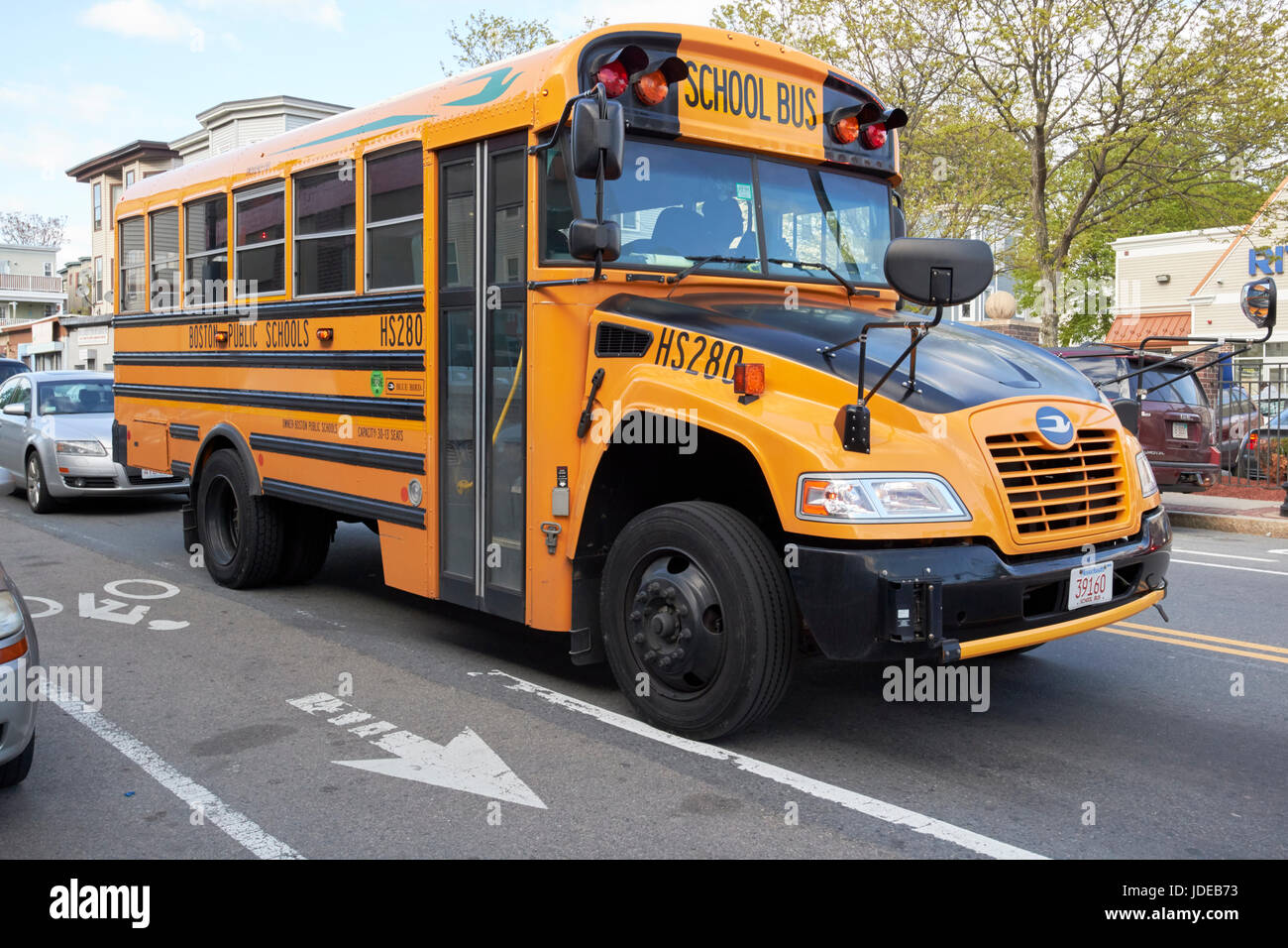 Jaune bluebird Boston public schools school bus USA Banque D'Images