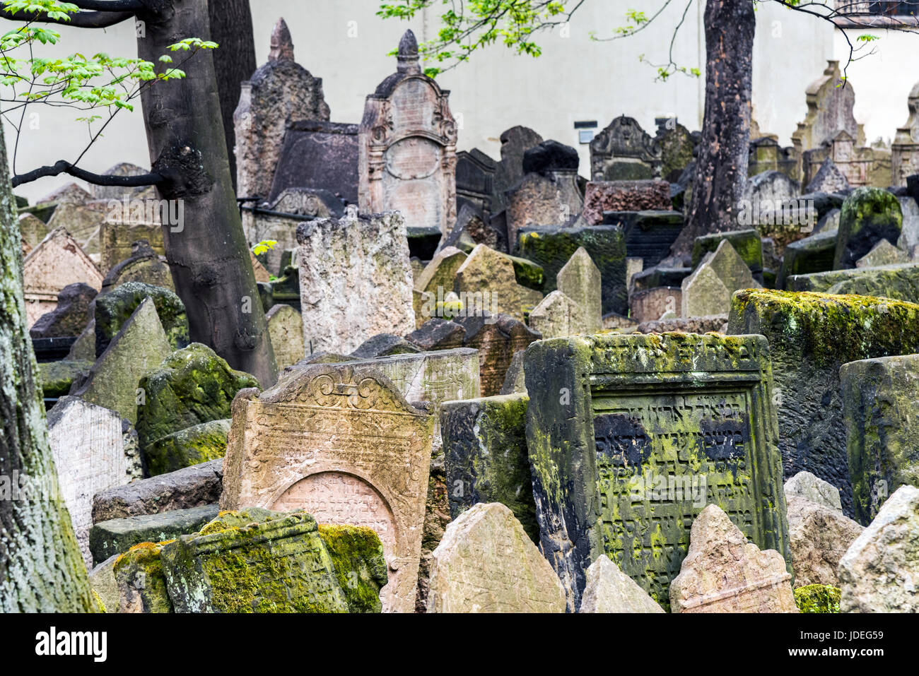 Les pierres tombales dans l'ancien cimetière juif, Prague, la Bohême, République Tchèque Banque D'Images