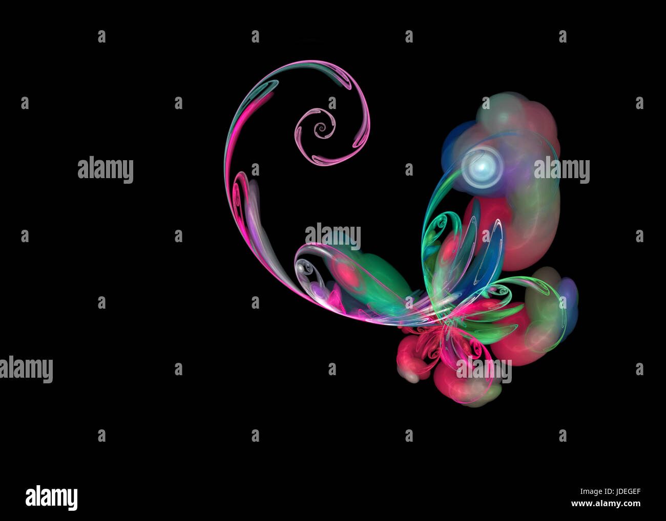 Papillon volant fractale, sur un fond noir Banque D'Images