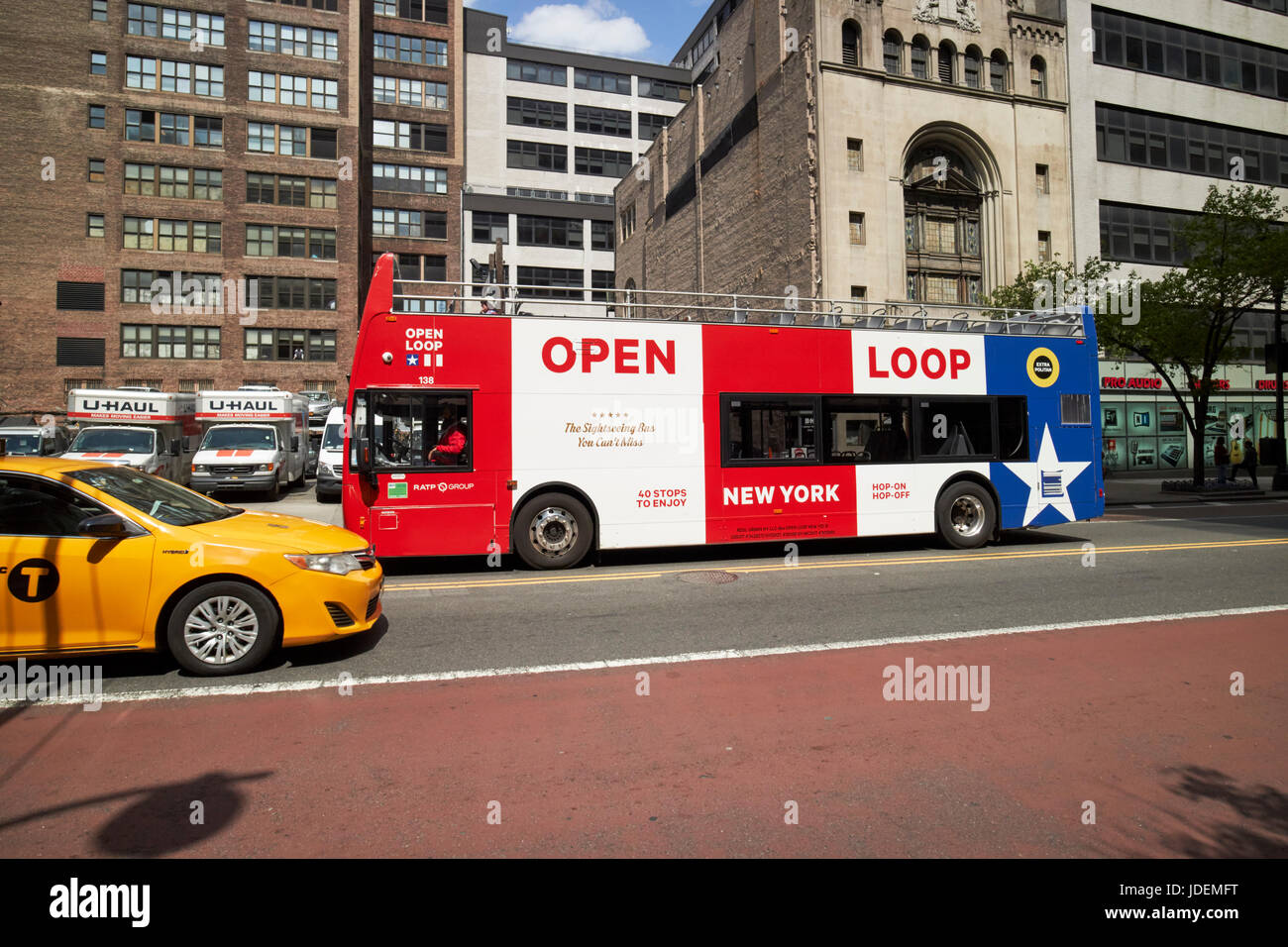 Visite guidée en boucle ouverte bus double étage New York USA Banque D'Images