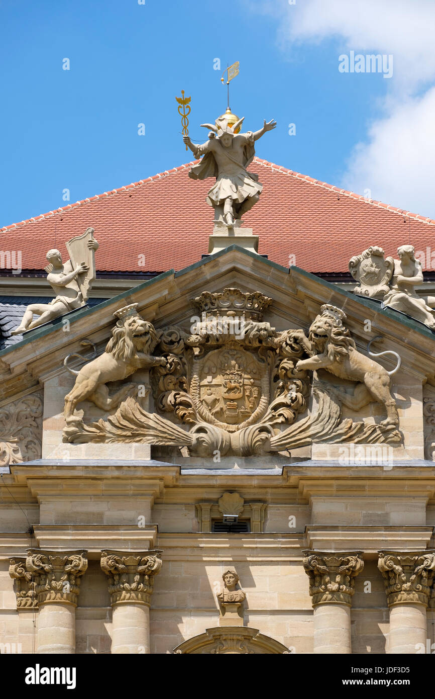 Détail sur la façade sud, le château de Weißenstein, Pommersfelden, Haute-Franconie, Franconia, Bavaria, Germany Banque D'Images