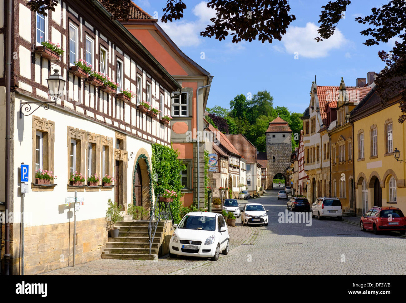 Centre historique avec Geiersberger gate tower, Seßlach, Haute-Franconie, Franconia, Bavaria, Germany Banque D'Images