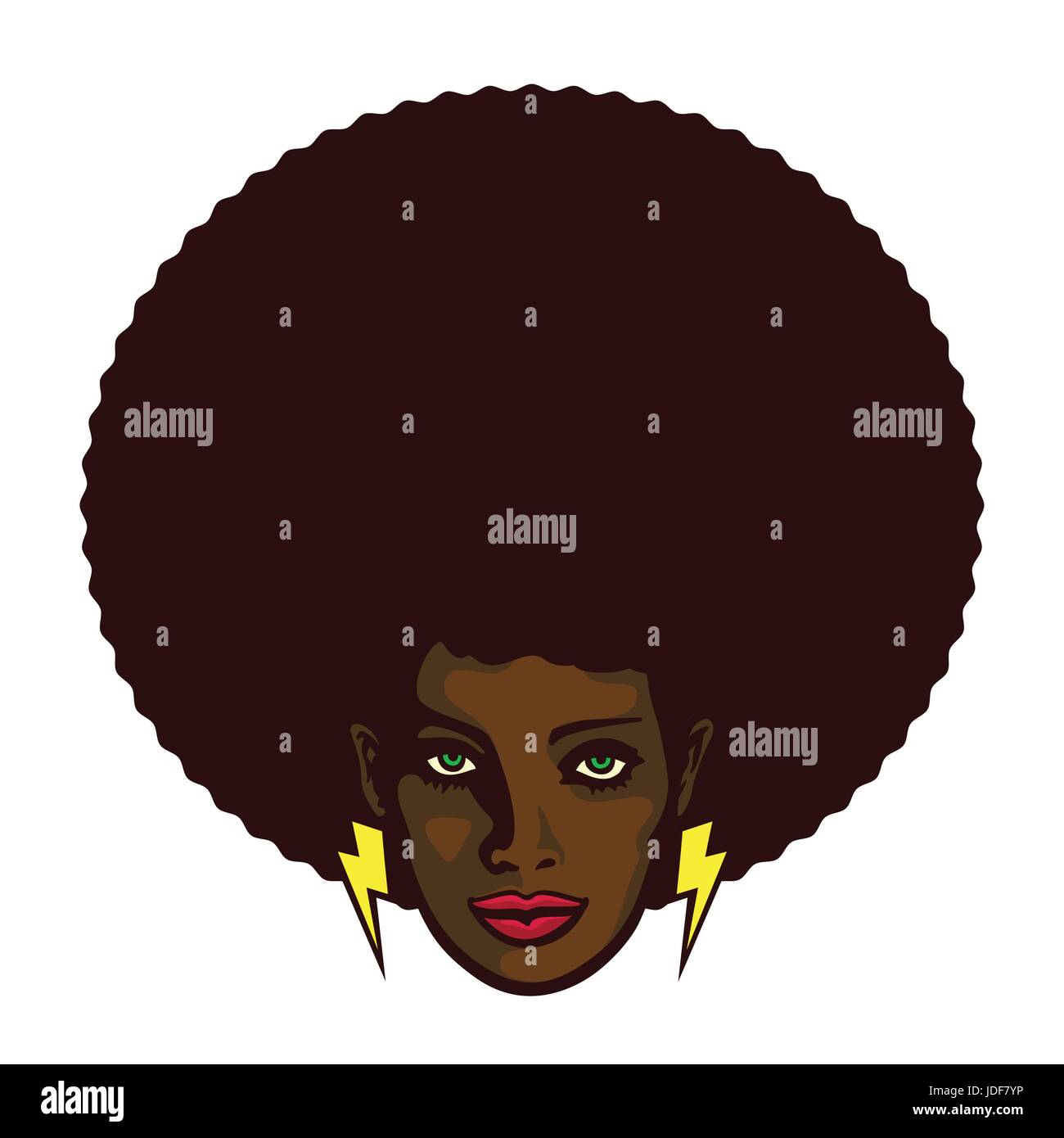 Femme noire avec les cheveux afro et un éclair boucles d'illustration vectorielle, déterminé groovy cool girl face Illustration de Vecteur