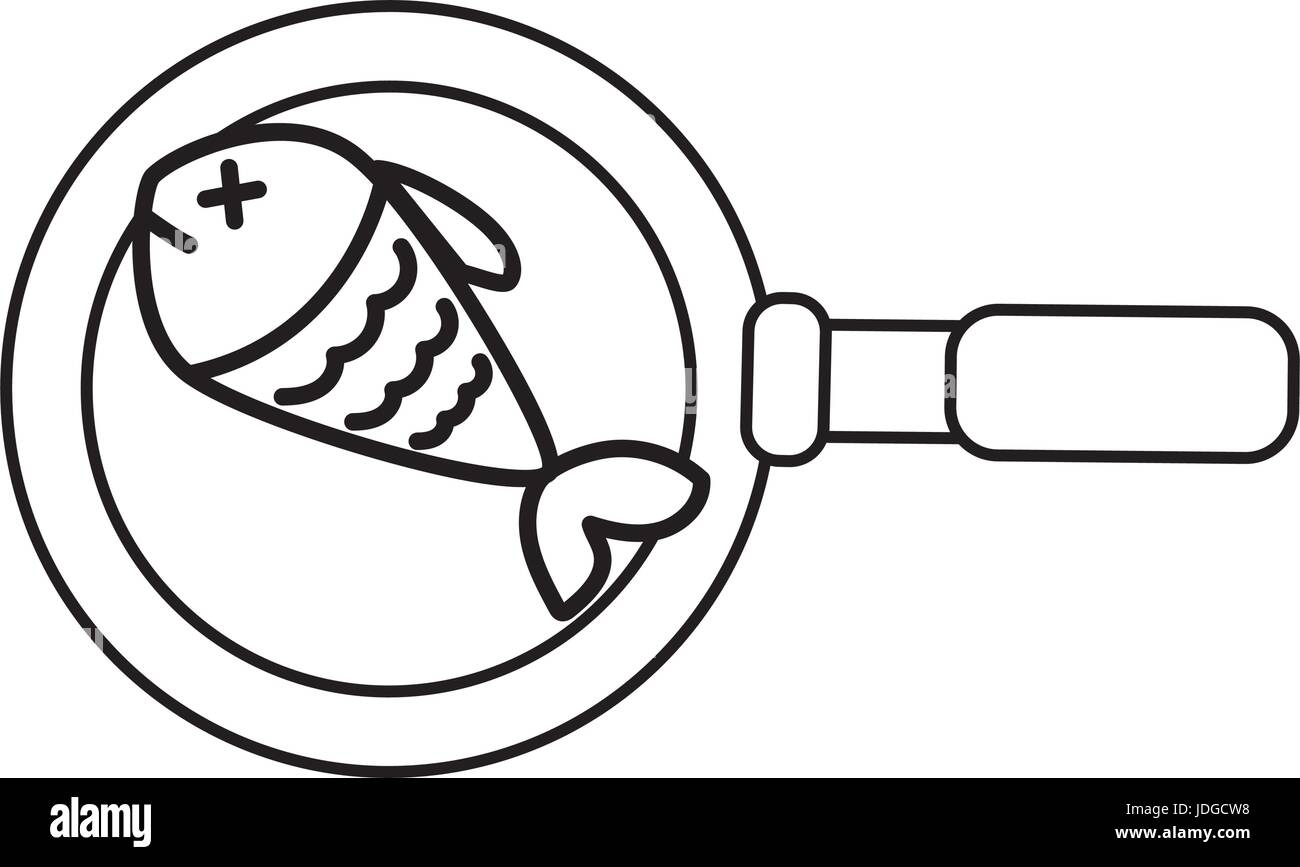 Délicieux poisson frit à l'intérieur de ligne pan poêle Illustration de Vecteur