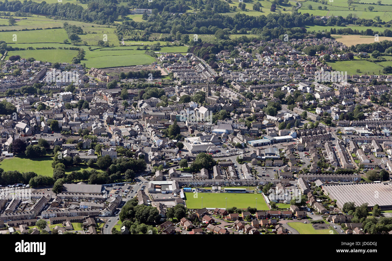 Vue aérienne de la ville de Clitheroe Lancashire, Royaume-Uni Banque D'Images
