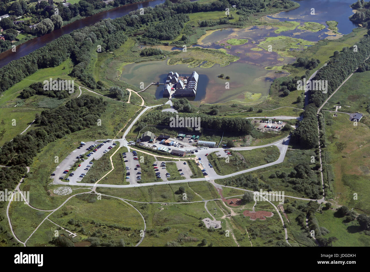 Vue aérienne de la Réserve Naturelle de Brockholes et zones humides Banque D'Images