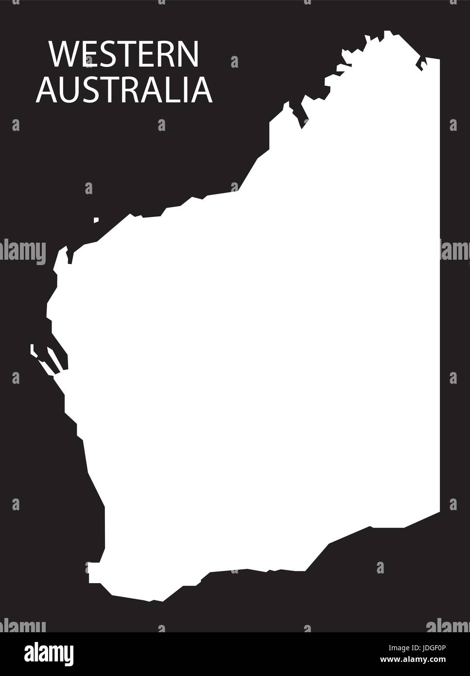 L'ouest de l'australie carte inversée illustration silhouette noire Illustration de Vecteur