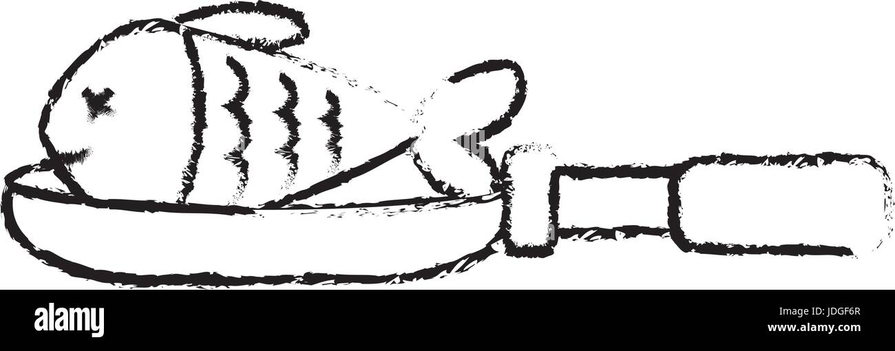 La figure du poisson frit délicieux pan poêle intérieur Illustration de Vecteur