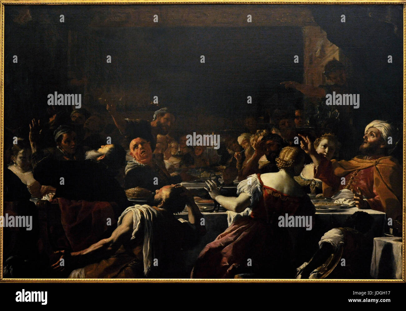 Mattia Preti (1613-1699). Artiste baroque italien. La fête de Belshazzar. Huile sur toile. 1653-1659. Museo di Capodimonte. Naples, Italie. Banque D'Images