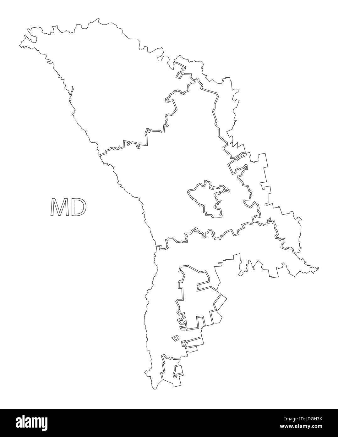 Les districts de la Moldova silhouette contour map illustration avec la forme noire Illustration de Vecteur