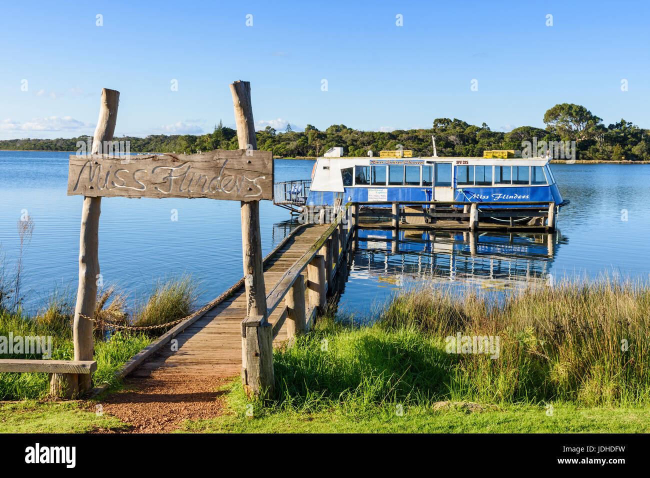 Mlle Flinders boat amarré à une jetée en bois dans Hardy, d'Augusta, l'ouest de l'Australie Banque D'Images