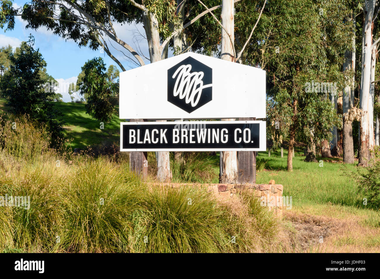 La brasserie, Noir Brewing Co. signe, sur Caves Rd, Wilyabrup, Margaret River, Australie-Occidentale Banque D'Images