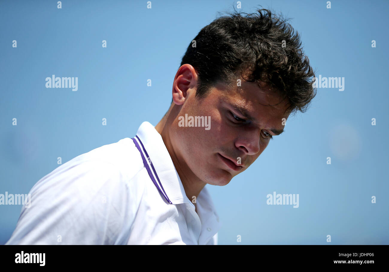Le Milos Raonic pendant deux jours de l'AEGON Championships 2017 au Queen's Club de Londres. Banque D'Images