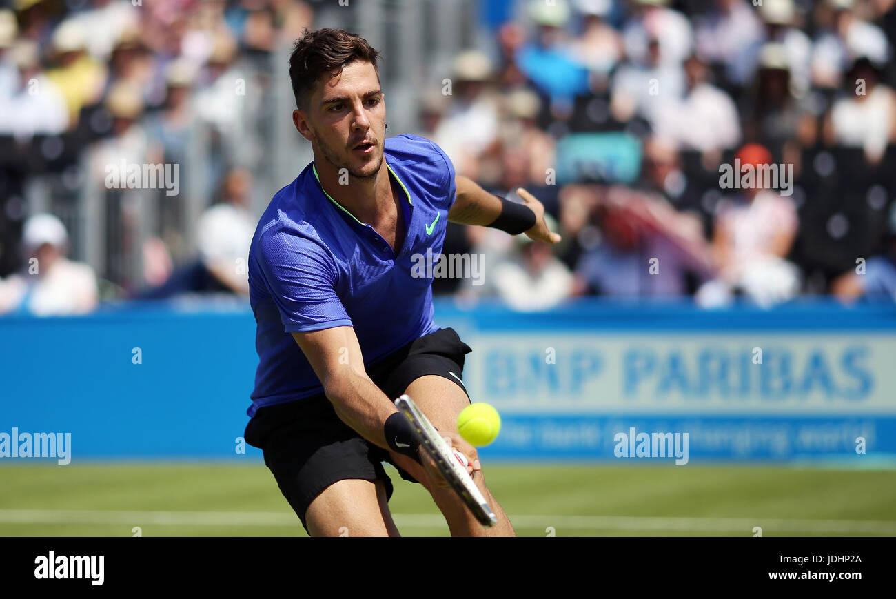L'Australie Thanasi Kokkinakis durant la deuxième journée de l'AEGON Championships 2017 au Queen's Club de Londres. Banque D'Images