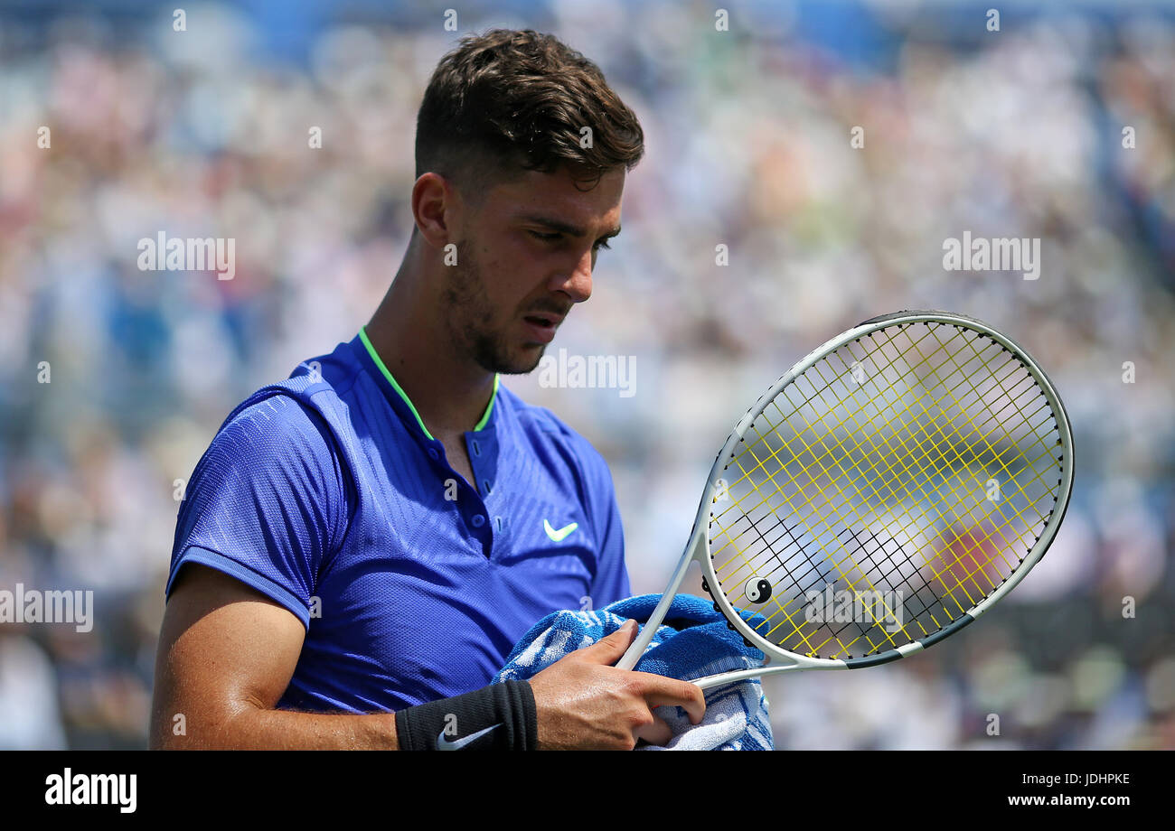 L'Australie Thanasi Kokkinakis durant la deuxième journée de l'AEGON Championships 2017 au Queen's Club de Londres. Banque D'Images